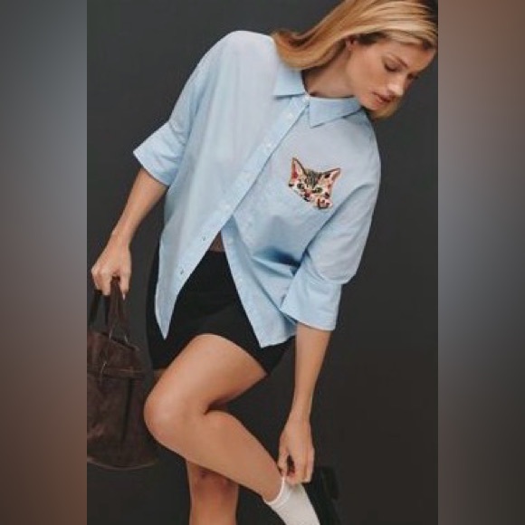 Maeve Other - Maeve Mable Blue Cat Pocket Shirt